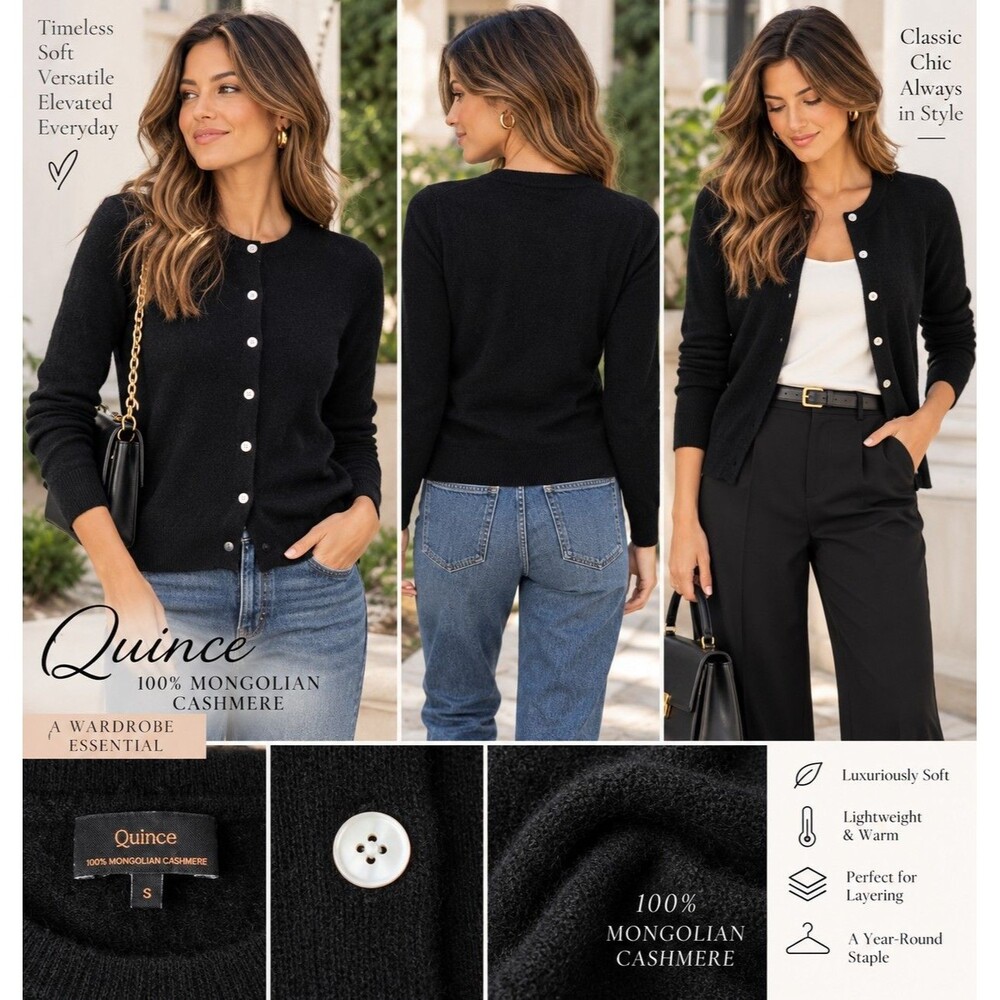 Quince Women S 100% Mongolian Cashmere Cardigan Black Quiet Luxury Classic